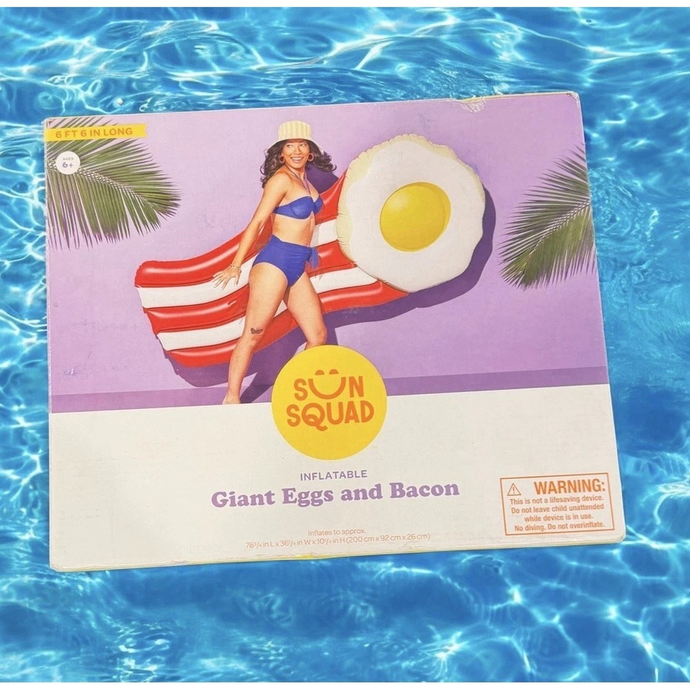 Sun Squad Giant 6' 6" Long Bacon & Eggs Inflatable Pool Float Summer Fun Novelty